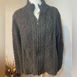 Gray Merino Wool Cable Knit Women's Sweater